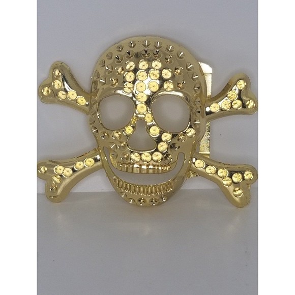 Skull & Crossbones Gold Tone Belt Buckle - Picture 3 of 5